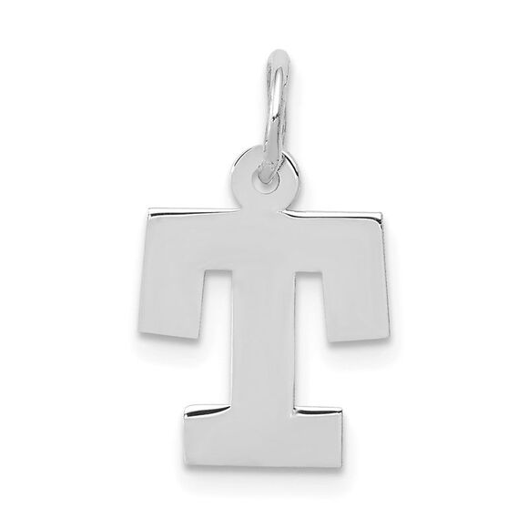 10k White Gold Small Block Initial T Charm - Picture 1 of 4
